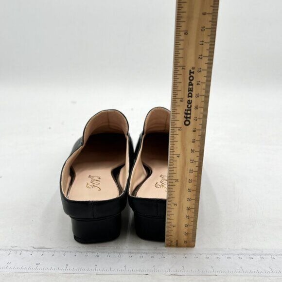 Women Luxury Leather Mules, Closed Square Toe Loafer, Med Chunky Heel Backless - Picture 4 of 7